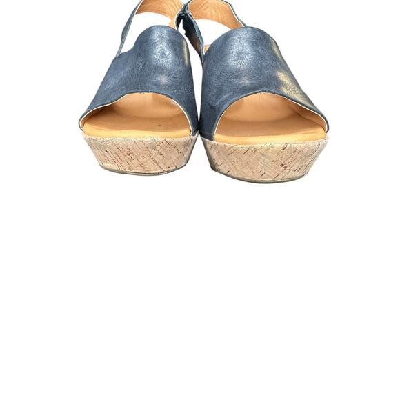 Korks by Kork-Ease Navy Stretch Slingback Open Toe Soft Leather Wedge Size 9 - Picture 4 of 9